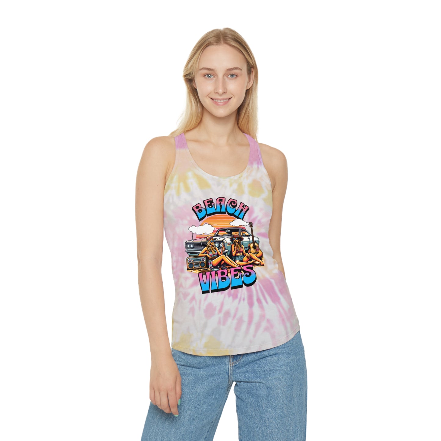 "Beach Vibes" Tie Dye Racerback Tank Top