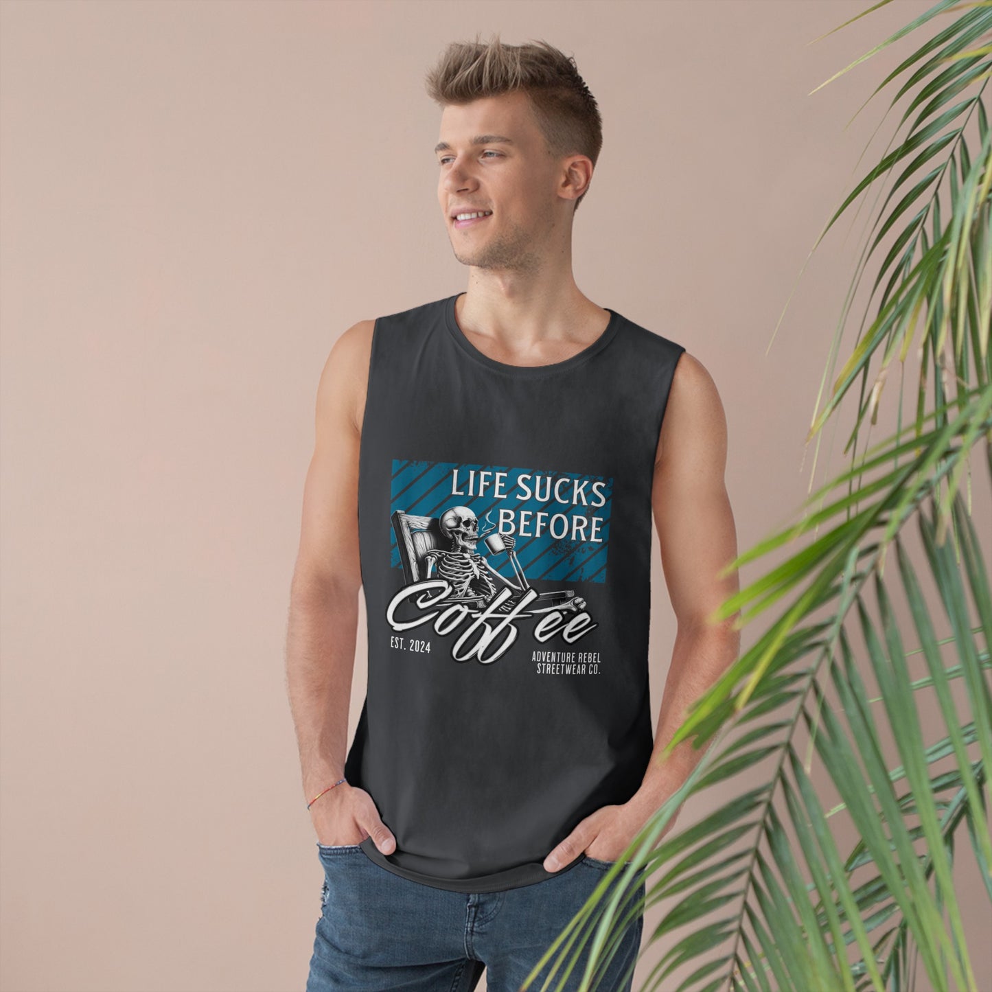 Men's "Life Sucks before Coffee" Barnard Tank