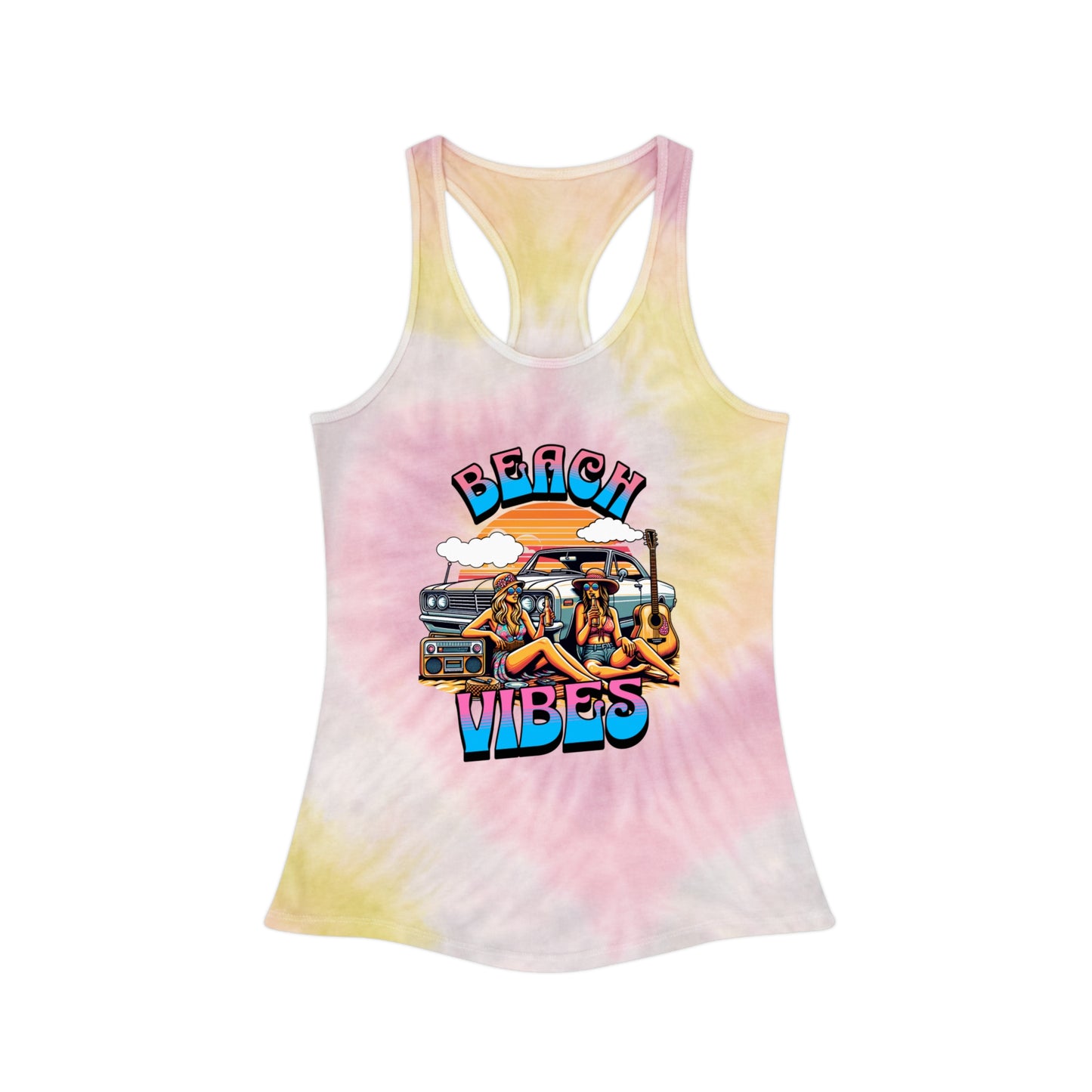 "Beach Vibes" Tie Dye Racerback Tank Top