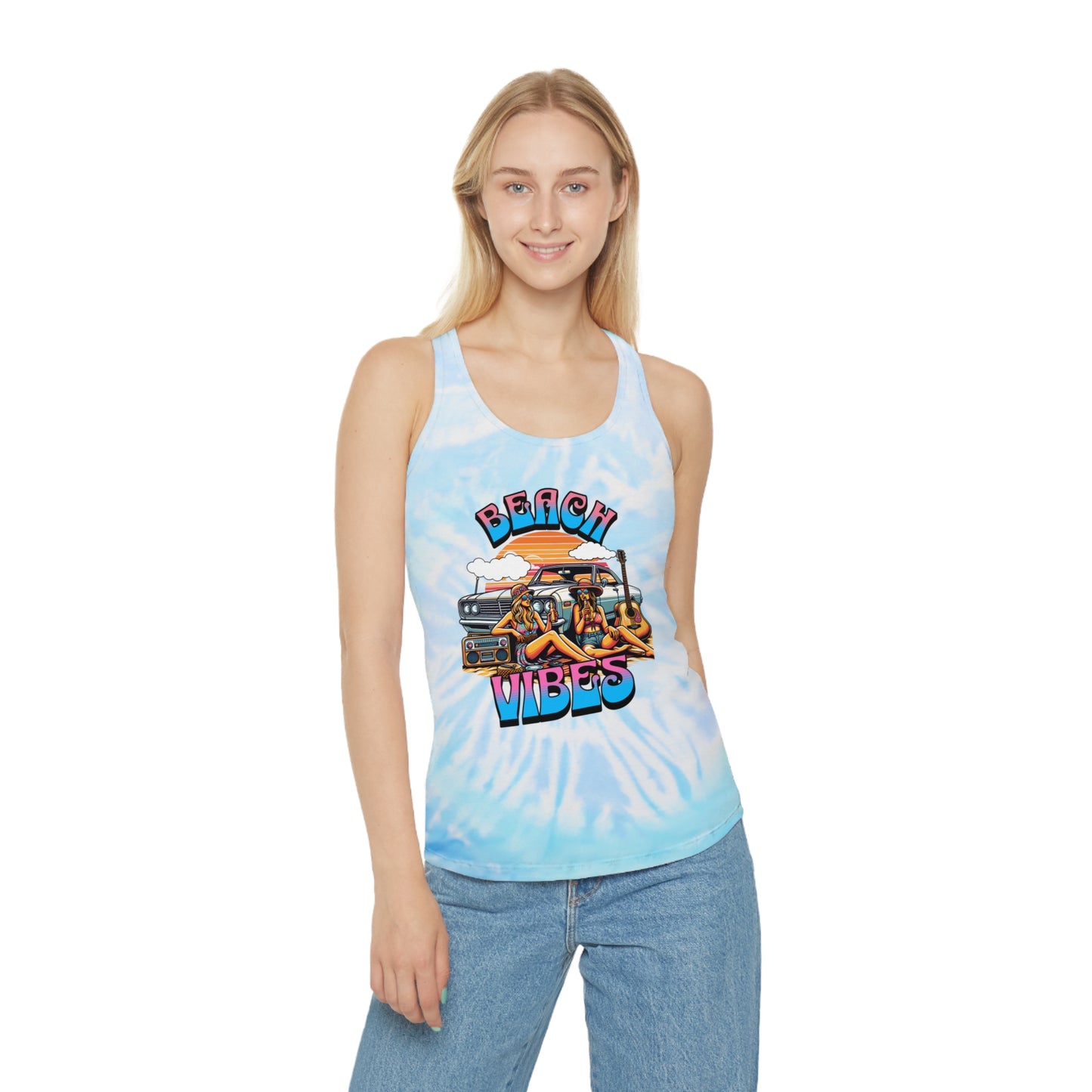 "Beach Vibes" Tie Dye Racerback Tank Top