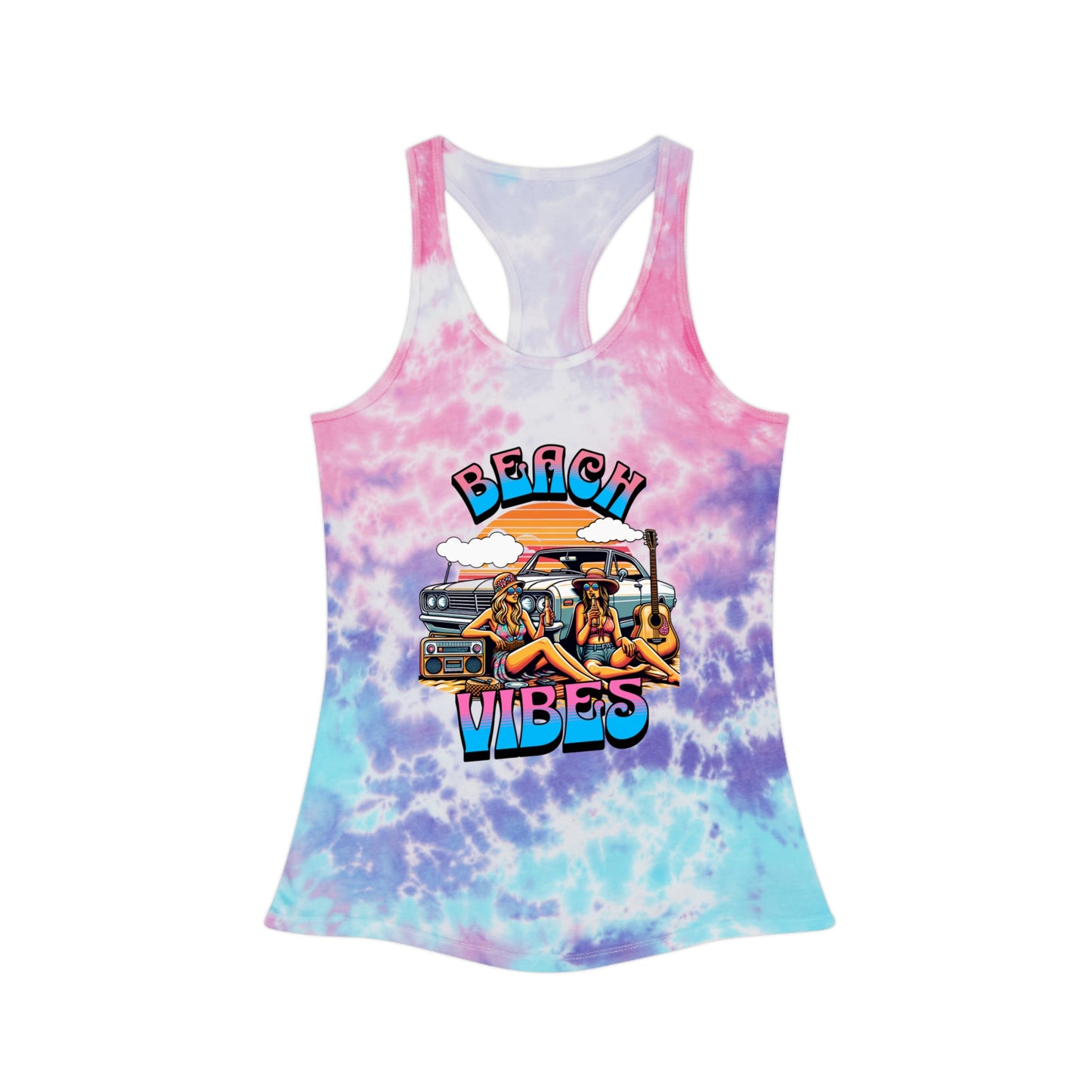 "Beach Vibes" Tie Dye Racerback Tank Top