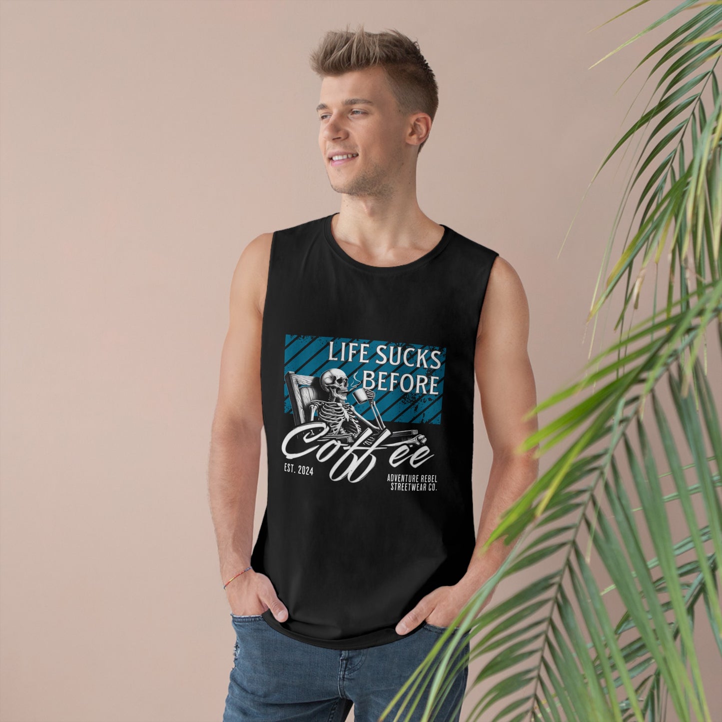 Men's "Life Sucks before Coffee" Barnard Tank