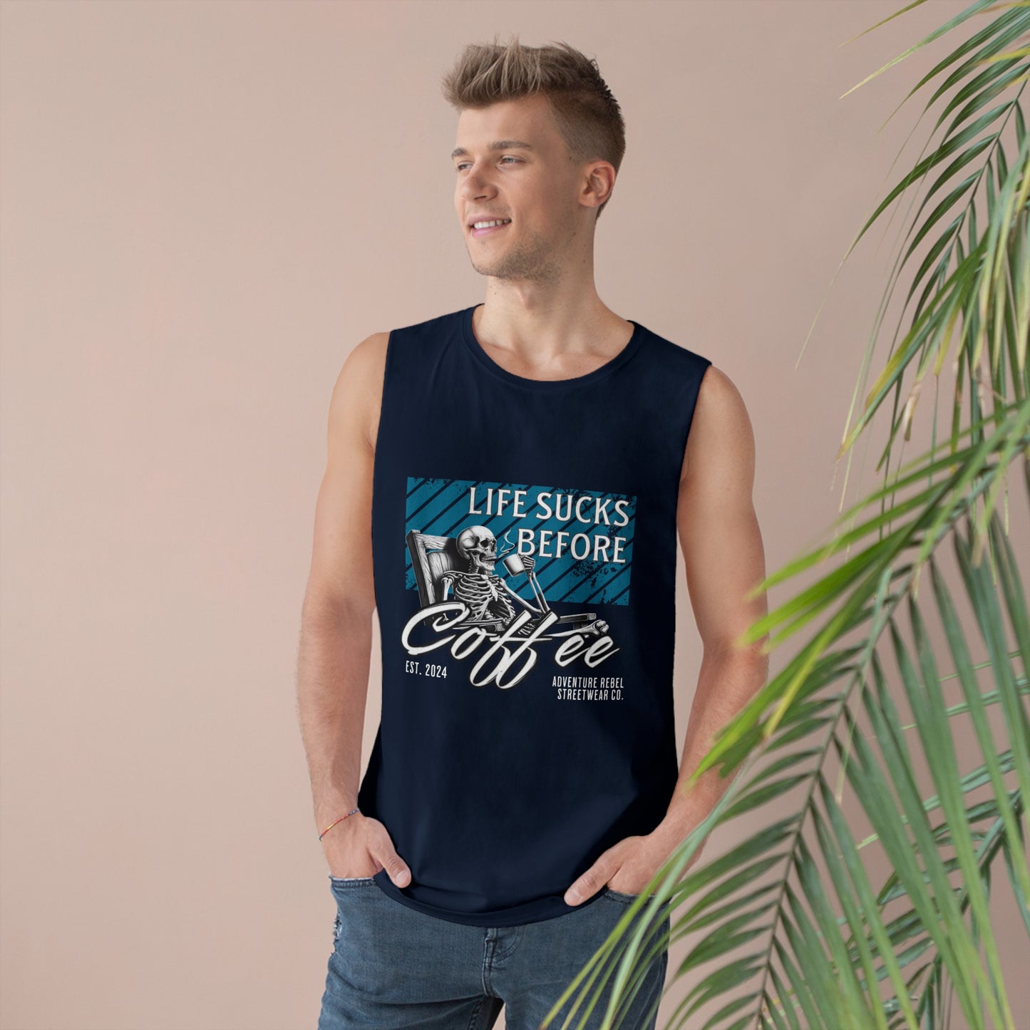 Men's "Life Sucks before Coffee" Barnard Tank