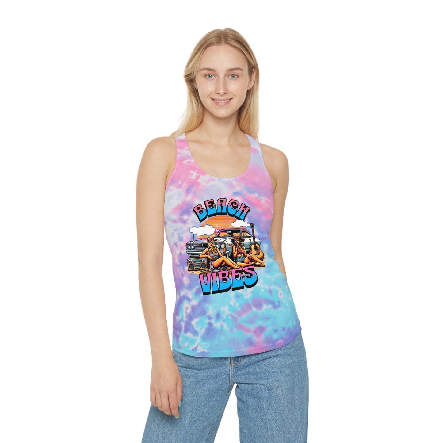 "Beach Vibes" Tie Dye Racerback Tank Top