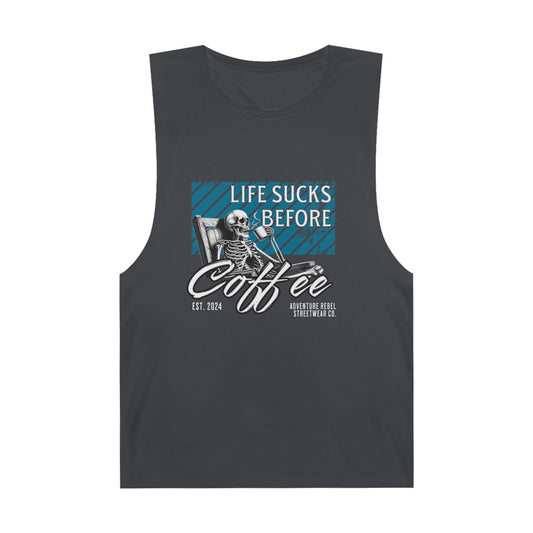 Men's "Life Sucks before Coffee" Barnard Tank