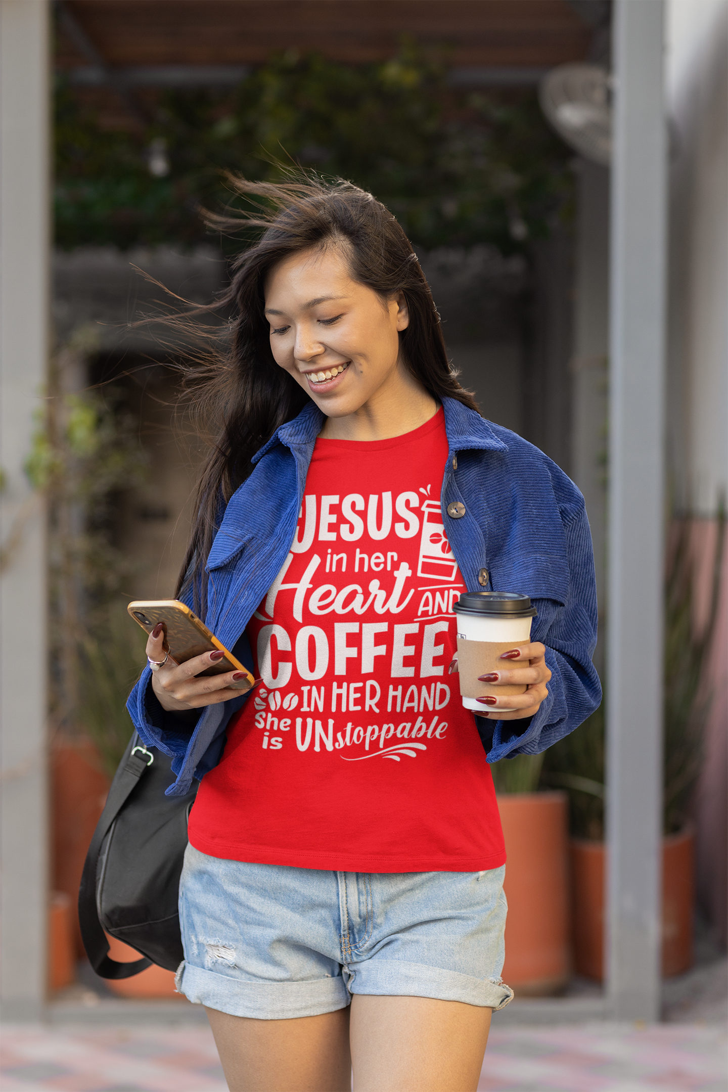 Women's T-Shirt - With Jesus in Her Heart and Coffee in Her Mind, She Is Unstoppable